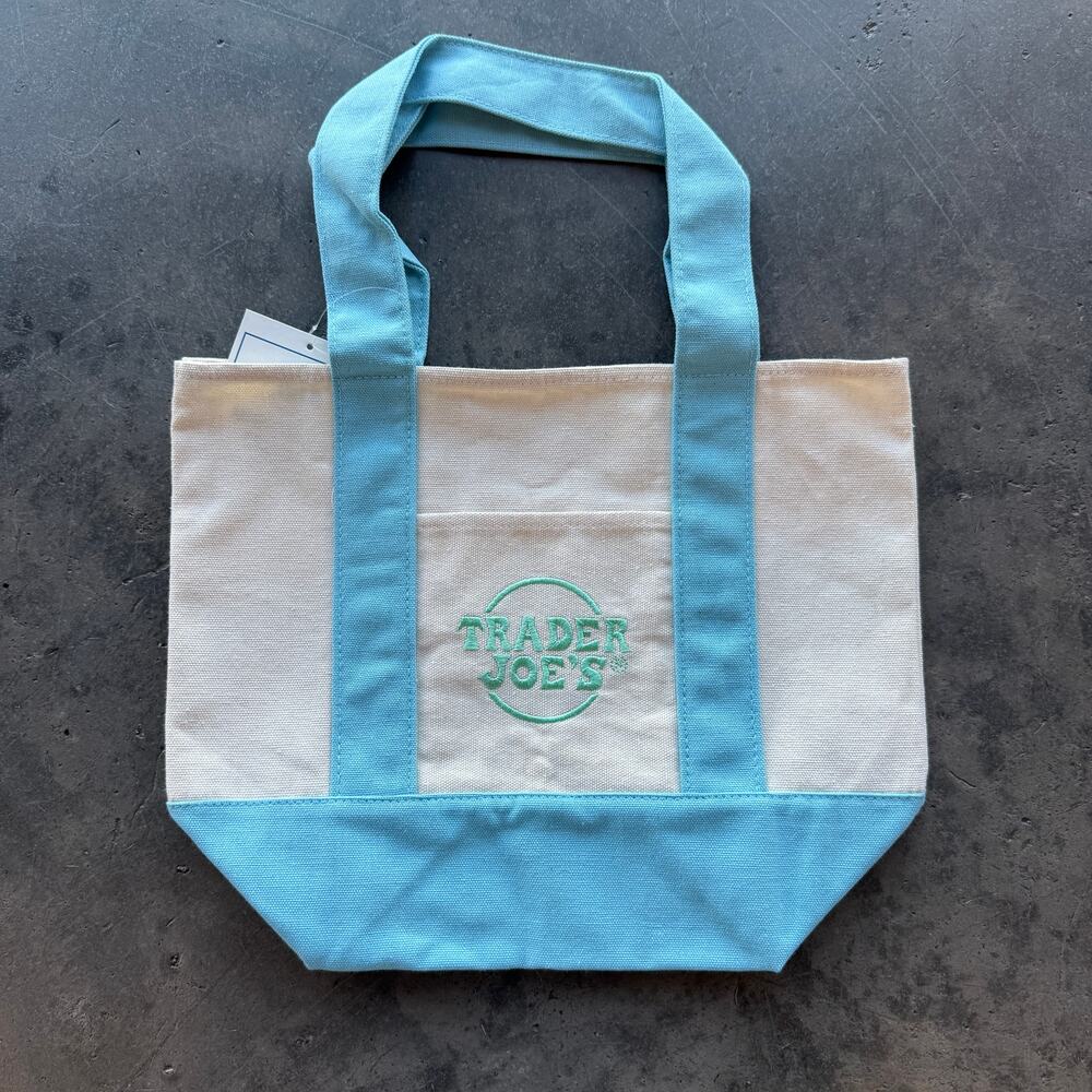 Vintage Y2K Trader Joe's Limited Edition Pastel Blue Mini Logo Canvas Tote New